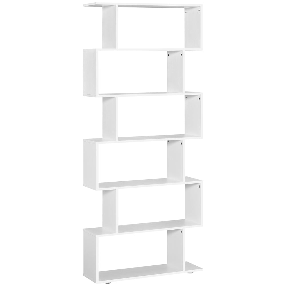 6-Tier 76-Inch Geometric Wooden Bookcase, White