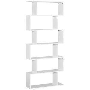 6-Tier 76-Inch Geometric Wooden Bookcase, White