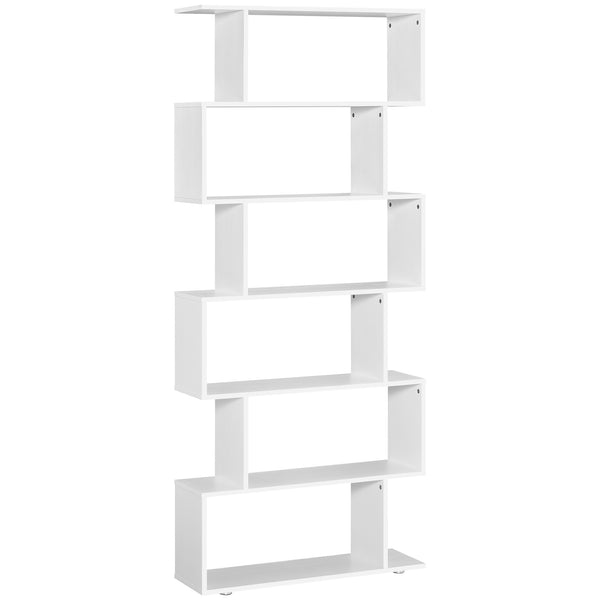 6-Tier 76-Inch Geometric Wooden Bookcase, White