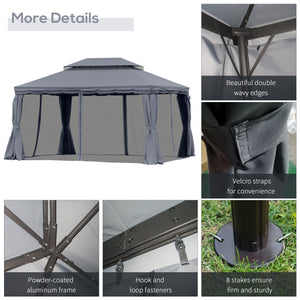 10 x 13 double-roofed gazebo with mosquito net and curtains, dark grey