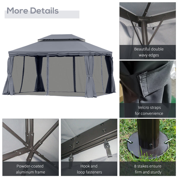 10 x 13 double-roofed gazebo with mosquito net and curtains, dark grey