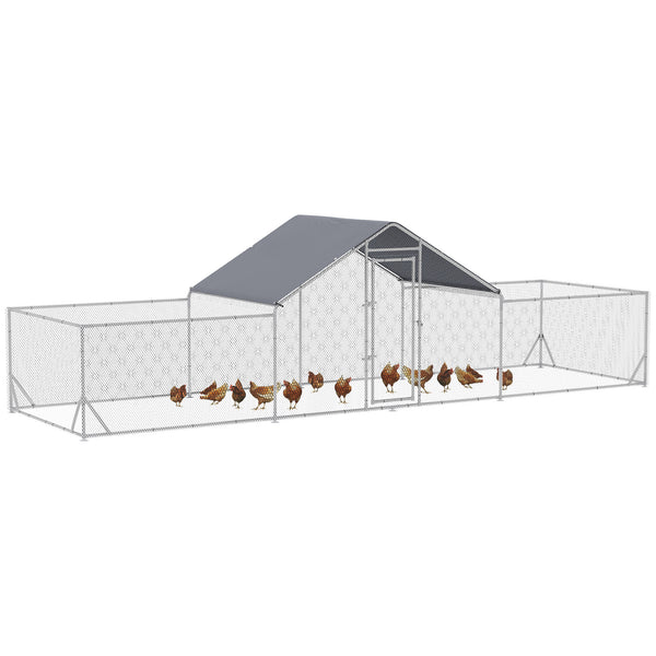 Metal chicken coop with waterproof and anti-UV cover
