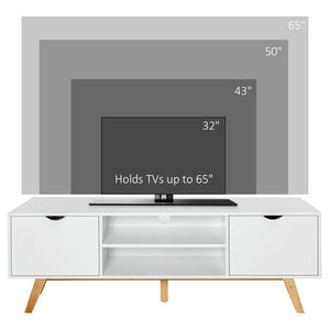 Modern wooden TV stand with 2 storage drawers for TVs up to 65 inches, white
