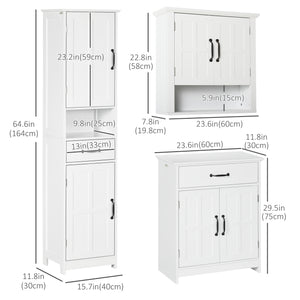 Modern 3-piece bathroom furniture set with drawers and shelves, white