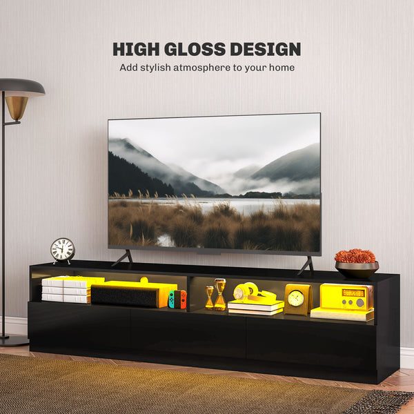 TV stand with LED lighting for TVs up to 75 inches, glossy black