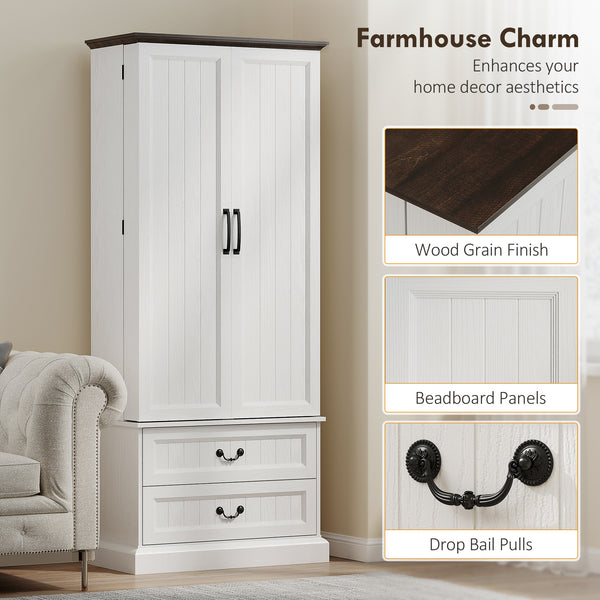 Sideboard with 10 door shelves, 2 drawers and adjustable shelves, white