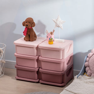 3-Tier Toy Organizer with 6 Plastic Drawers, Pink