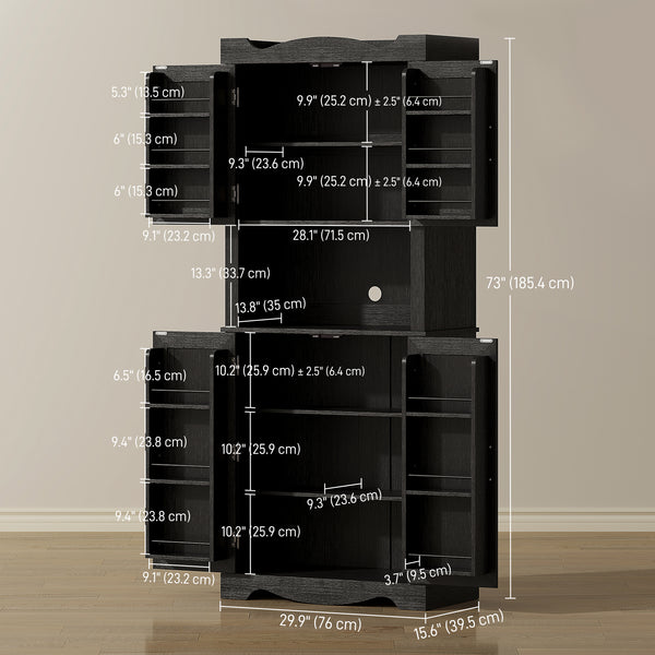 Kitchen cabinet with 12 door shelves and microwave stand, black