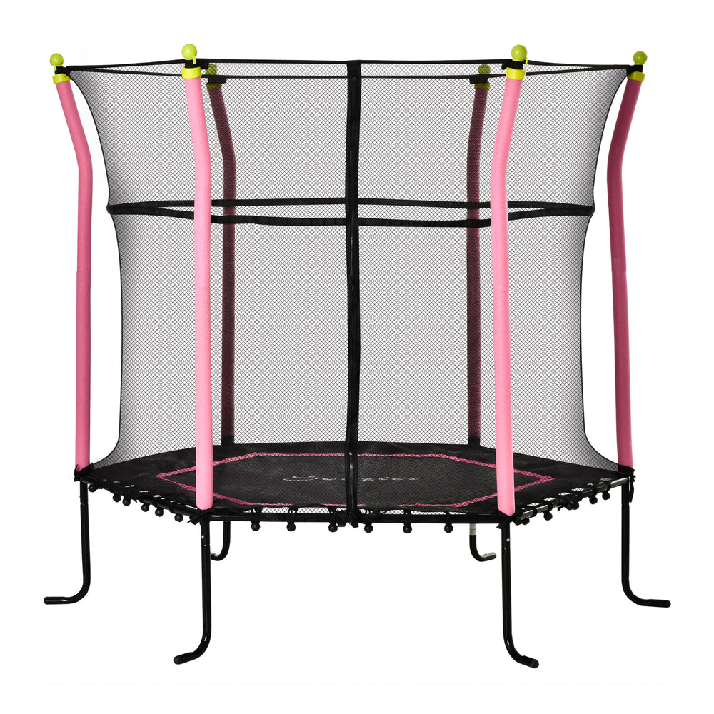 Trampoline 5,2 pieds avec filet de sécurité, barre élastique et rembourrée, rose