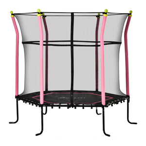 Trampoline 5,2 pieds avec filet de sécurité, barre élastique et rembourrée, rose