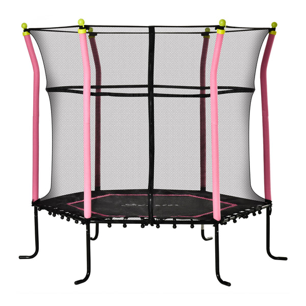 Trampoline 5,2 pieds avec filet de sécurité, barre élastique et rembourrée, rose