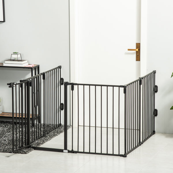 Dog Safety Gate 6-Panel Playpen Fireplace Christmas Tree Steel Fence Stair Barrier Room Divider Black