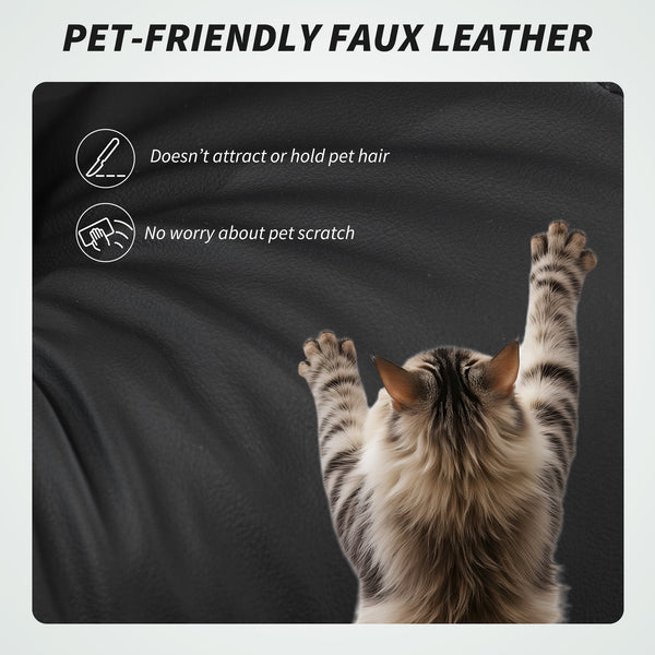 Office chair with massage function in faux leather with lumbar support and footrest, black