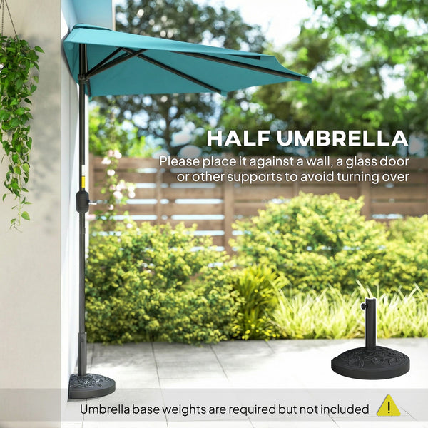 9.8 ft Half Round Crank Patio Umbrella, Light Blue