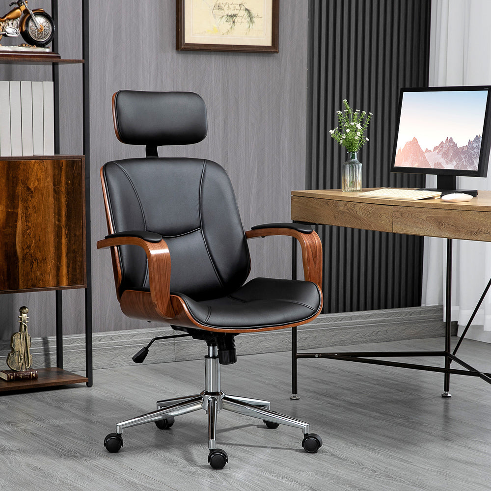 Office chair with removable headrest, adjustable height, black.
