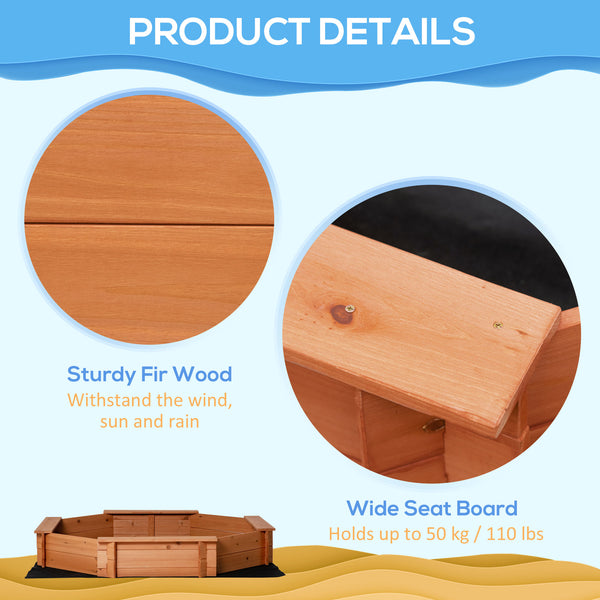 Kids Sandbox with Cover and Seat, Outdoor Children Sand Playset for Backyard, Boys and Girls, Red, 55" x 55" x 8.5"