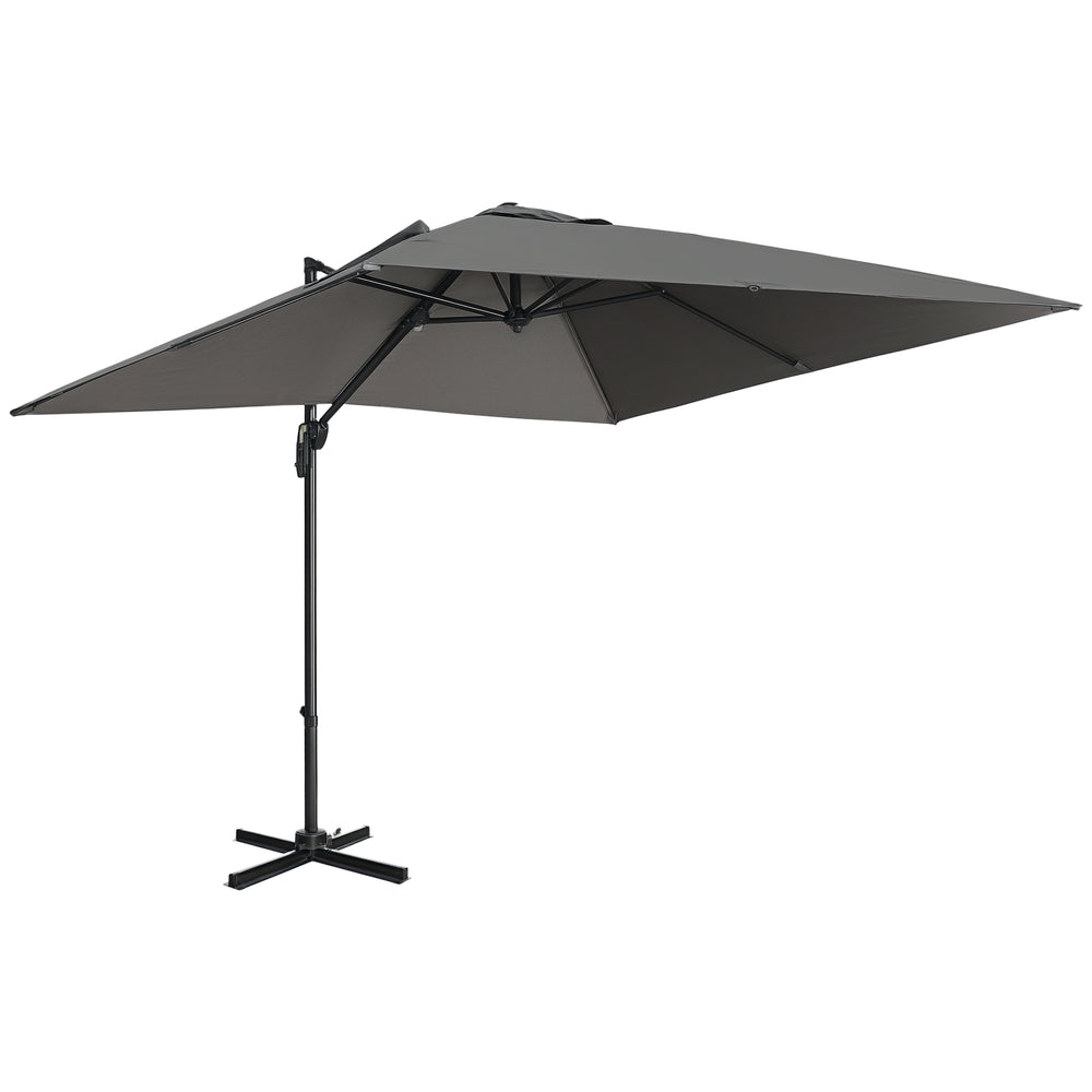 9-ft. (2.74 m) dark grey square cantilever umbrella with cross base, crank, tilt, 360° rotation and aluminum frame