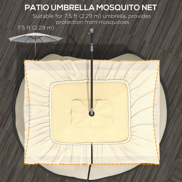 Protective mosquito net for 7.5-foot parasol with zipped door, beige