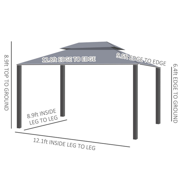 10 x 13 double-roofed gazebo with mosquito net and curtains, dark grey
