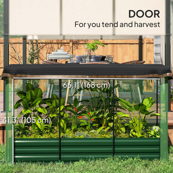 Galvanized steel planter with grow cage and shade cloth for flowers, vegetables and herbs