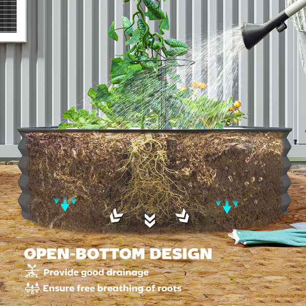 Raised outdoor planter in galvanized steel with metal support, dark grey