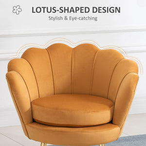 Lotus accent chair in velvet fabric with gold metal legs, yellow