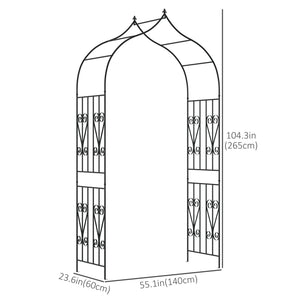 Garden arch with scrollwork design for climbing roses, vines and plants