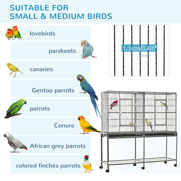 Extra Large 64" Metal Bird Cage with Rolling Stand