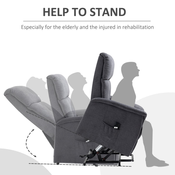 Electric Recliner Lift Chair with Remote Control and Side Pocket, Grey