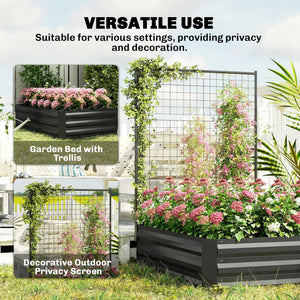 Jardinière surélevée galvanisée avec treillis pour plantes grimpantes, bac à fleurs d'extérieur à fond ouvert, noir