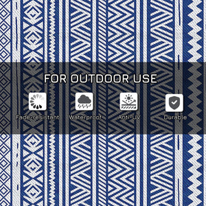 Patio Floor Mat, 6' x 9' Plastic Mat for Garden, Patio, Beach, Camping, Dark Blue and White