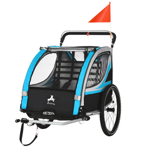 3-in-1 bike trailer with 5-point harness, storage, blue