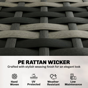 4-piece wicker resin conversation set with a two-seater sofa, chairs and a two-tier table with cushions, dark gray.
