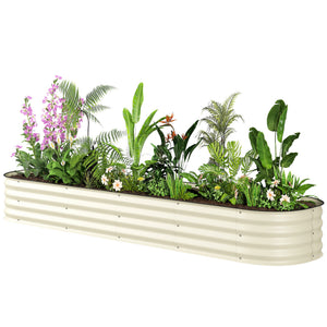 Galvanized raised planter with safety rim, cream white