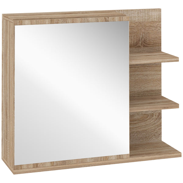 Wall-mounted bathroom cabinet with mirror and 3 open shelves, natural color