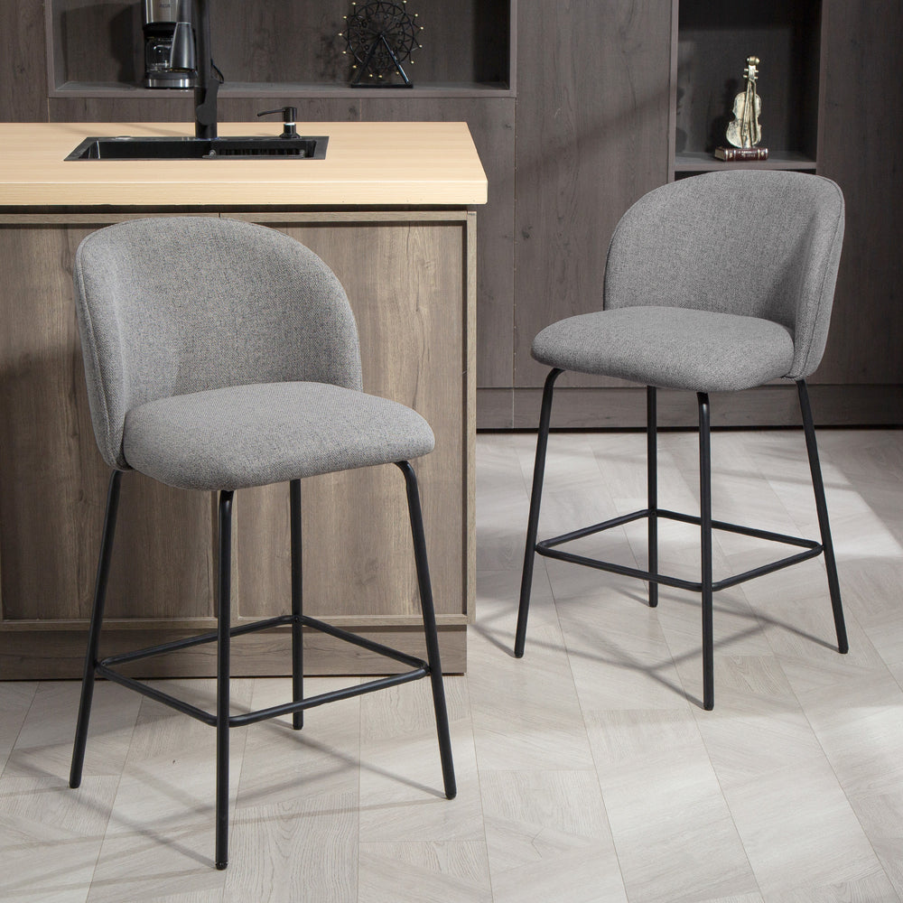 Set of 2 linen-covered bar stools, dark grey