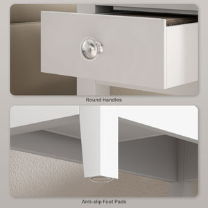 Narrow side table with charging station and USB ports, white