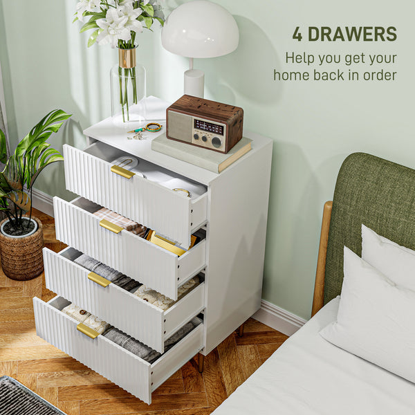 Modern 4-drawer chest of drawers with gold legs and handles, white