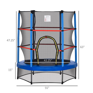 55" Kids Trampoline with Safety Enclosure, Blue