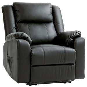 Faux Leather Recliner Chair with Footrest and 2 Side Pockets, Black