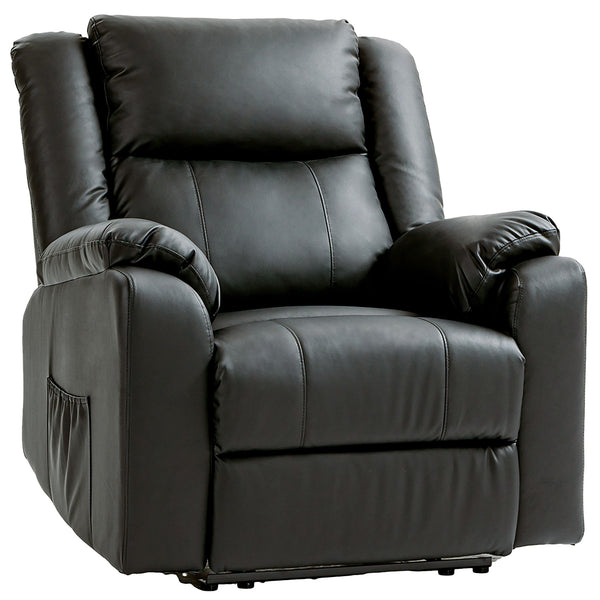 Faux Leather Recliner Chair with Footrest and 2 Side Pockets, Black