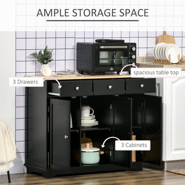 Modern buffet with cupboards, drawers and adjustable shelves for living room, black