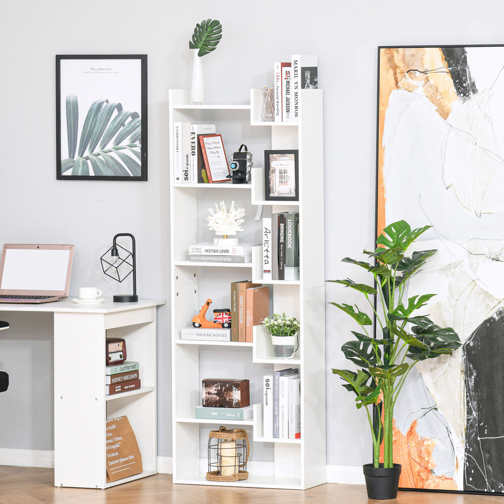 Modern 6-tier tall bookcase, white