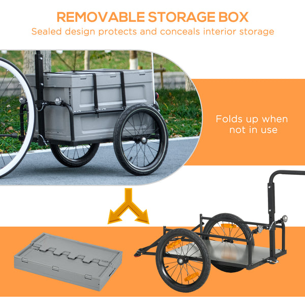 Steel bicycle trailer with foldable storage box and safety reflectors