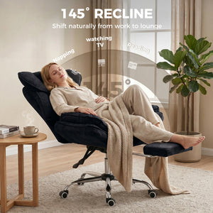 Reclining office chair with footrest, black