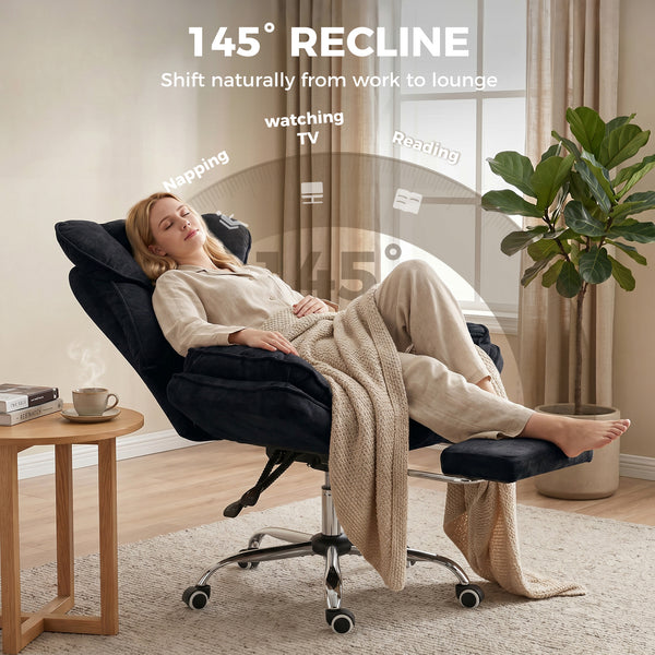 Reclining office chair with footrest, black