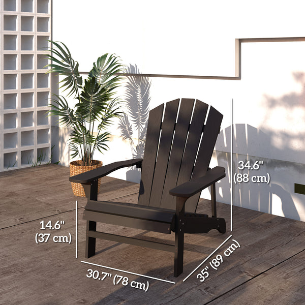 Wooden Slatted Adirondack Chair for Patio, Garden, Backyard, Fire Pit, Black
