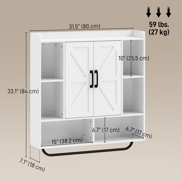 Bathroom wall cabinet with adjustable shelf and towel rack, white