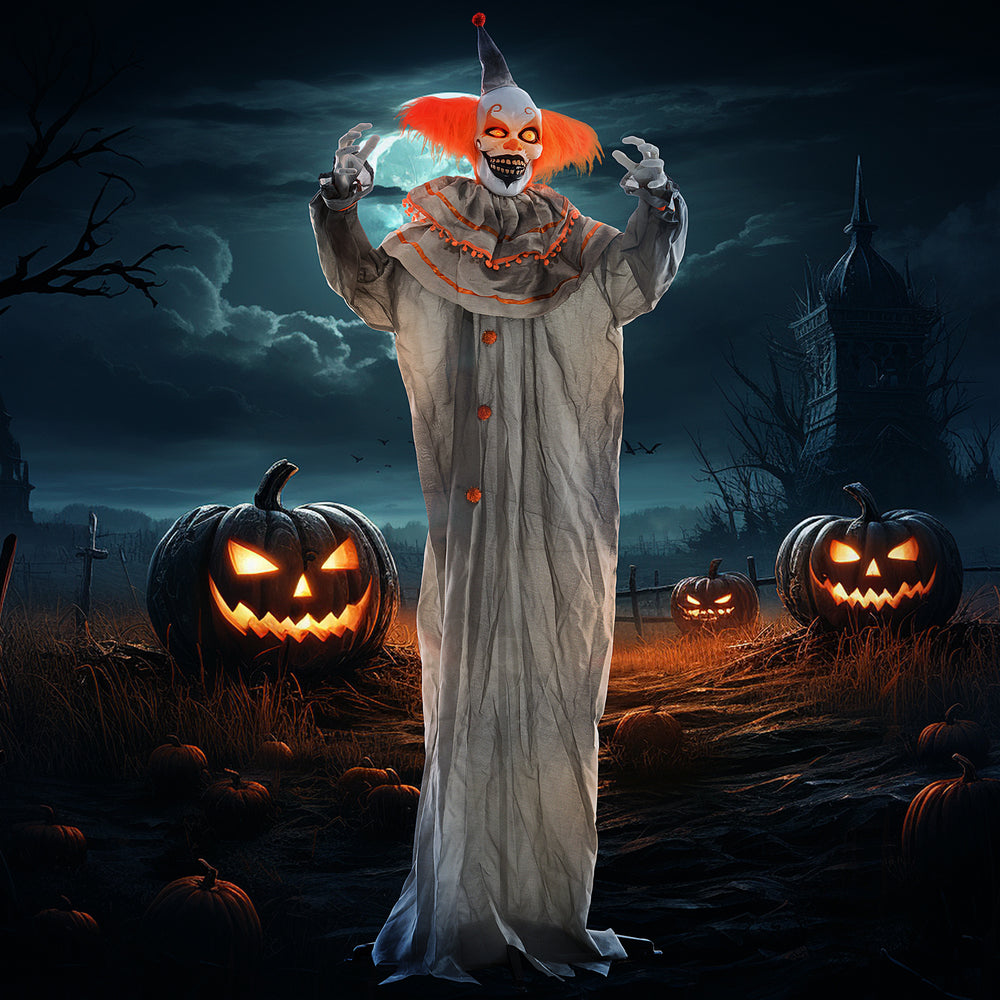 6ft Life Size Orange Classic Clown, Outdoor Halloween Decoration, Animatronic, Sound &amp; Motion Activated, with Light-Up Eyes