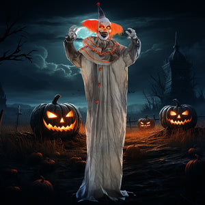 6ft Life Size Orange Classic Clown, Outdoor Halloween Decoration, Animatronic, Sound &amp; Motion Activated, with Light-Up Eyes